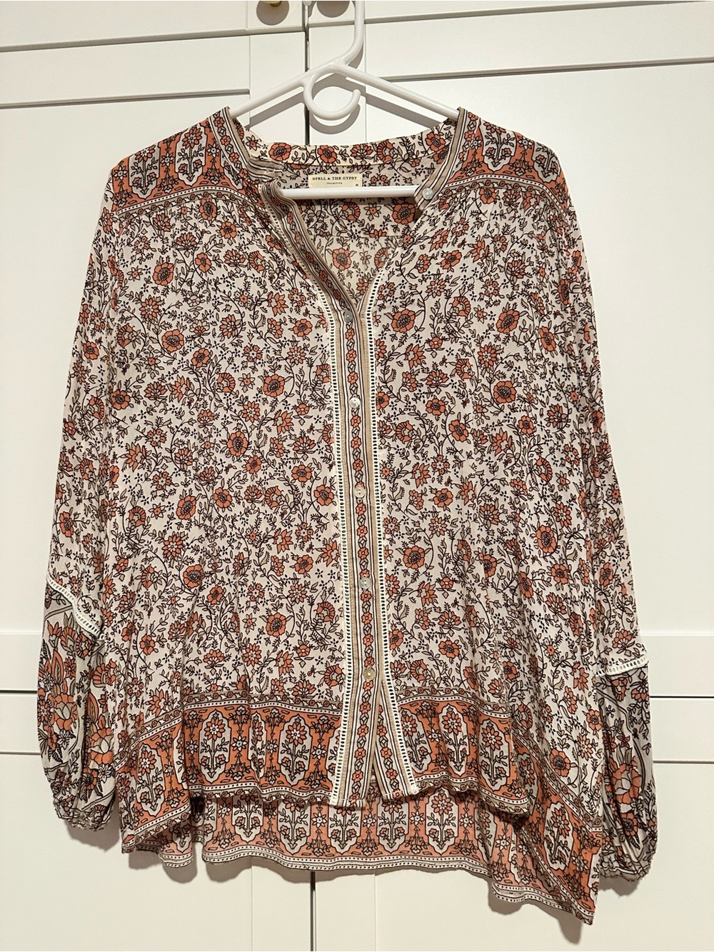 Spell Floral Button-Front blouse- Jasmine - Cream & brown